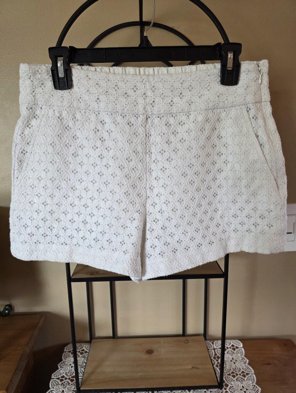 1. STATE Ivory Embroidered Eyelet Lace High Waist Lined Cotton Blend Shorts